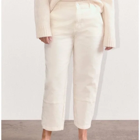 Everlane Utility Barrel Pant Bone White Contrast Stitch High Rise Size 16 - Picture 2 of 8